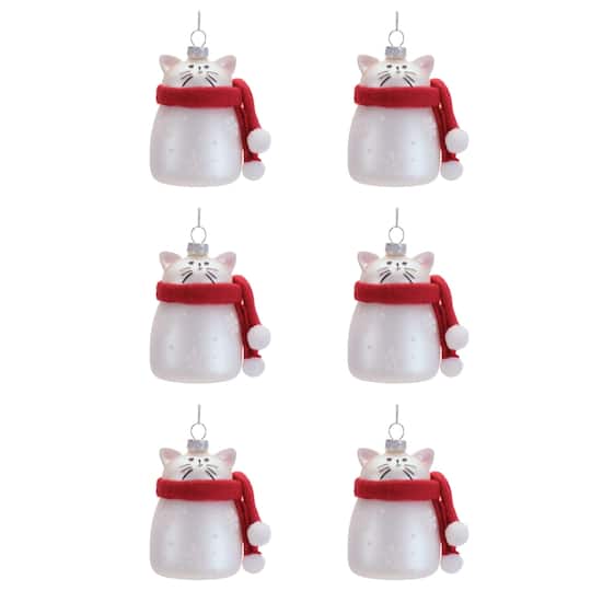 Melrose 3.75" Glass & Polyester Cat Ornaments, 6ct.